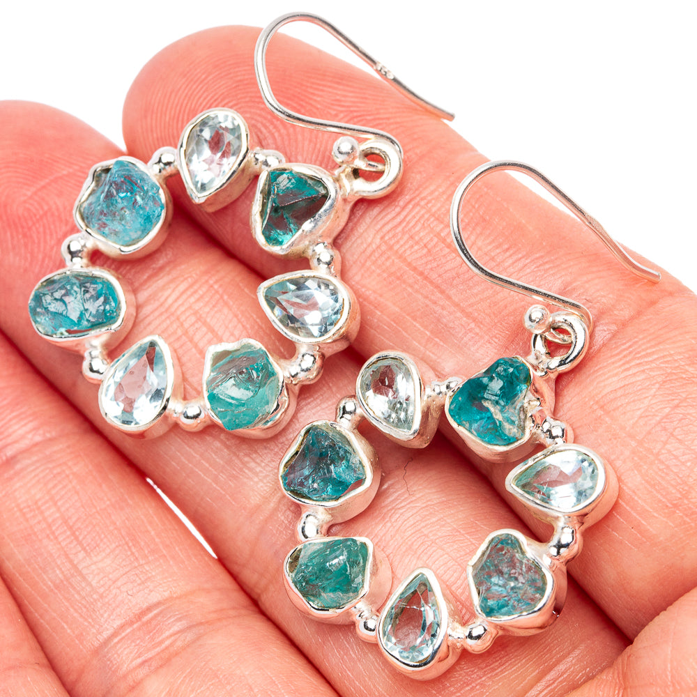 Premium Blue Fluorite, Blue Topaz Earrings 1 1/2" (925 Sterling Silver) E1595