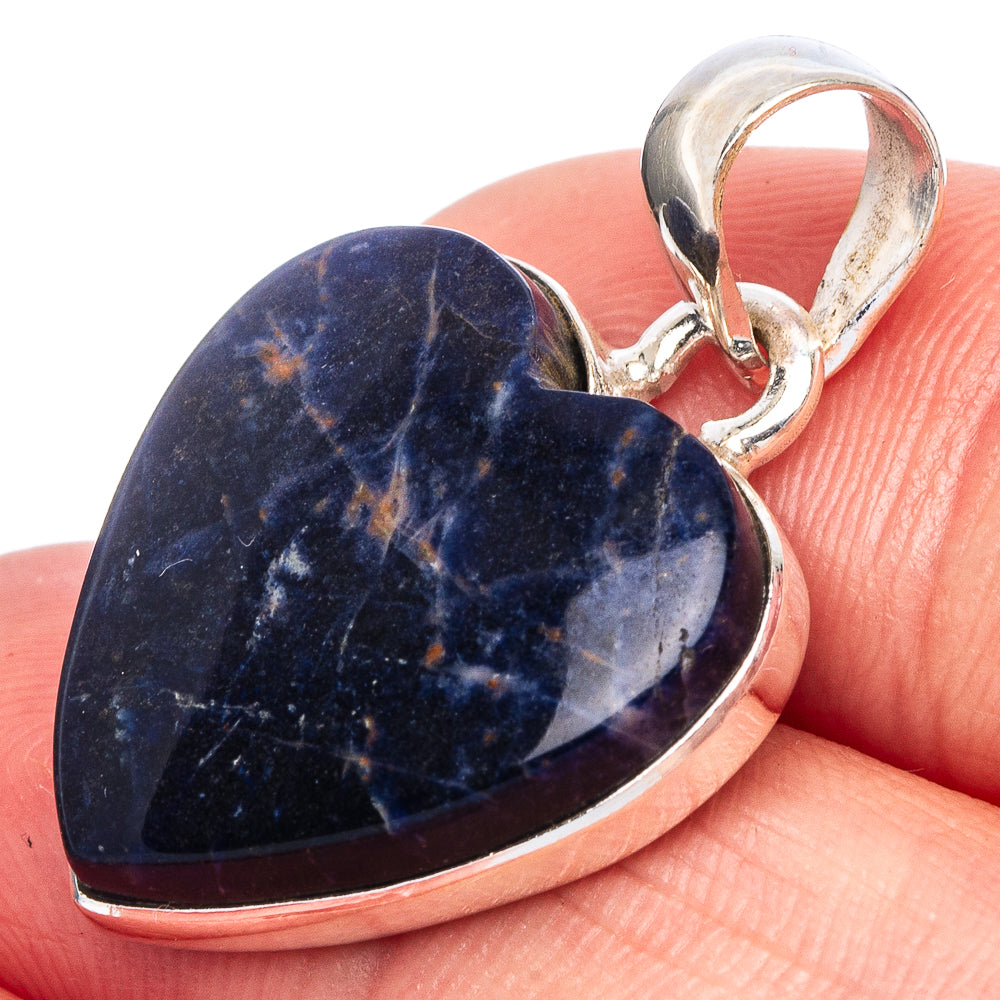 Sodalite Heart Pendant 1 1/8" (925 Sterling Silver) P43114