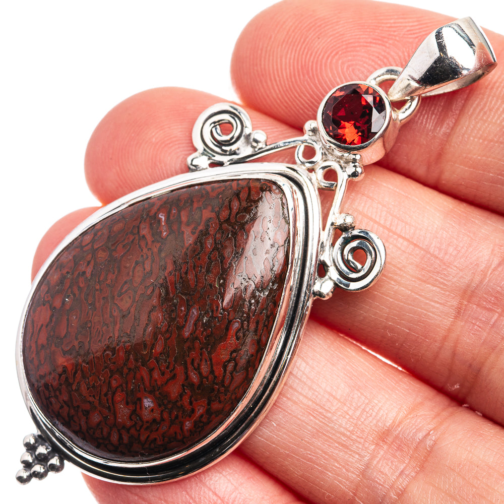 Dinosaur Bone, Garnet Pendant 2 3/8" (925 Sterling Silver) P39013