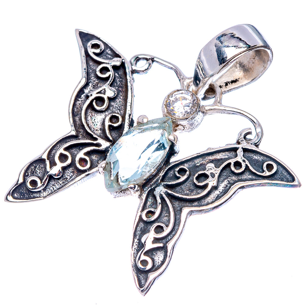 Blue Topaz Butterfly Dainty Pendant 1" (925 Sterling Silver) P43535