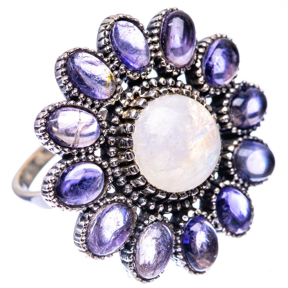 Large Rainbow Moonstone, Tanzanite Ring Size 9 (925 Sterling Silver) R140626