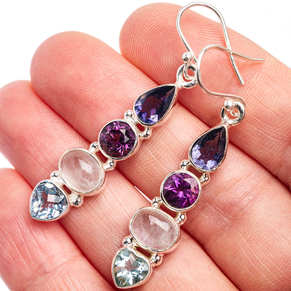 Rainbow Moonstone, Blue Topaz, Amethyst, Tanzanite Earrings 1 7/8" (925 Sterling Silver) E432440