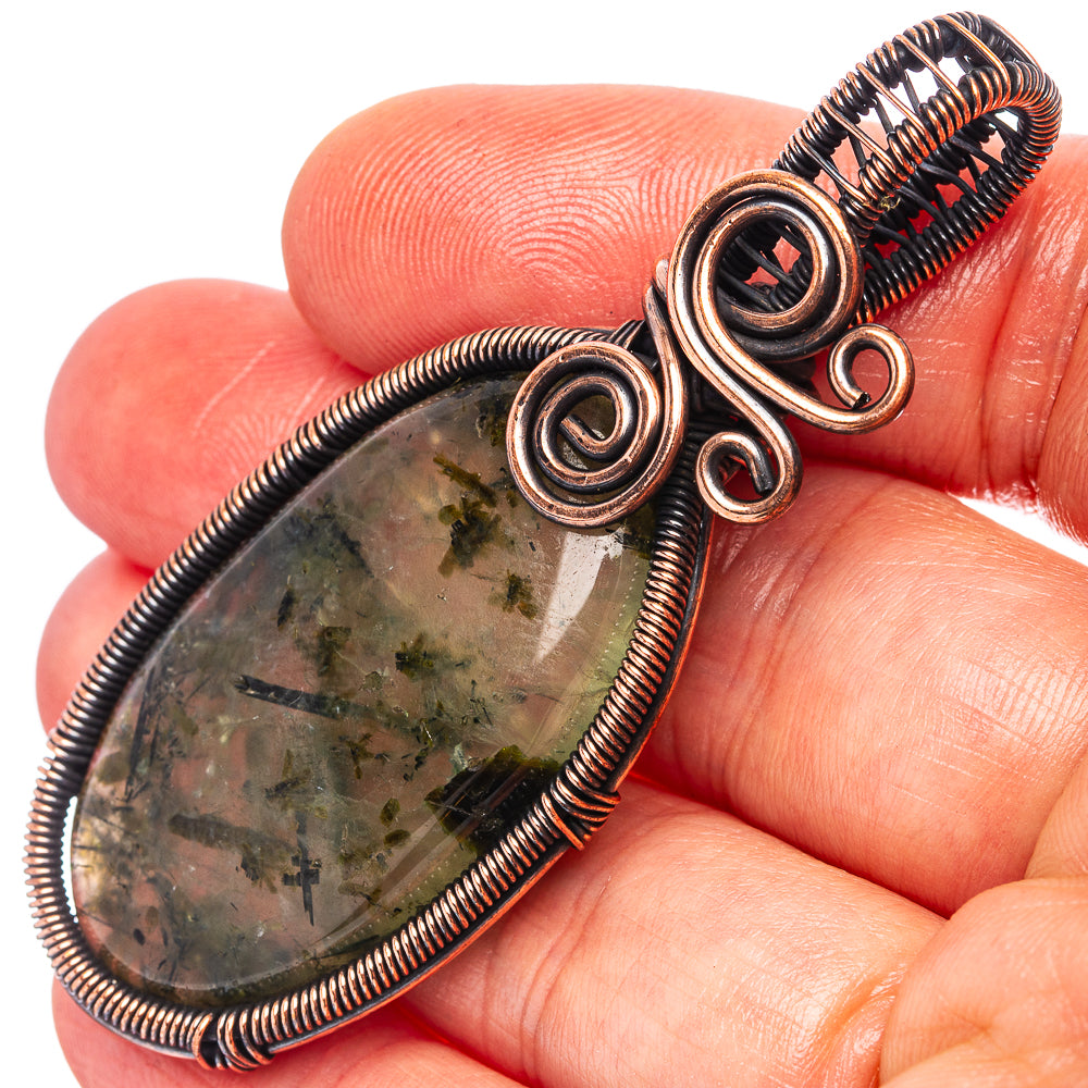 Prehnite Wire Wrap Pendant 2 5/8" (Oxidized Copper)