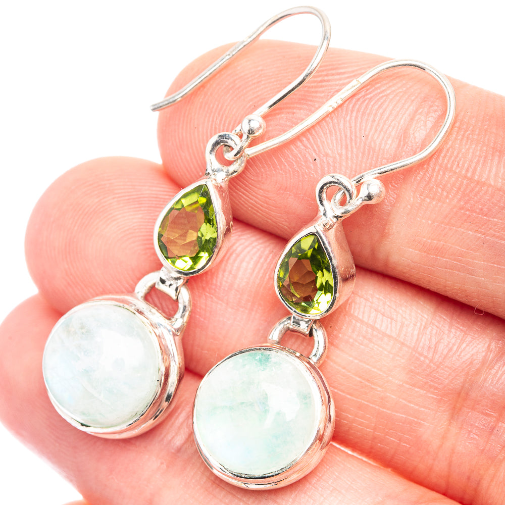 Green Moonstone, Peridot Earrings 1 1/2" (925 Sterling Silver) E432550