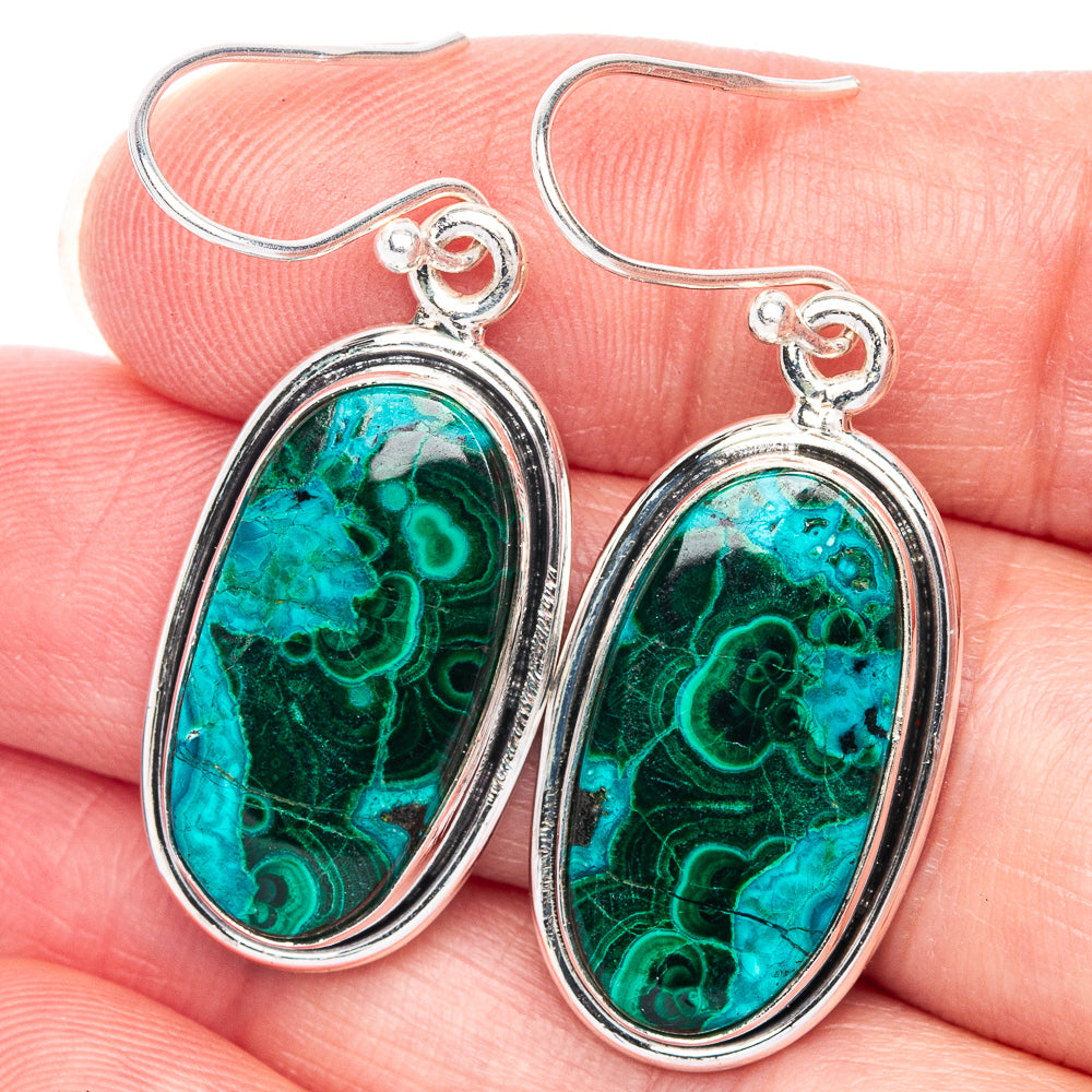 Malachite In Chrysocolla Earrings 1 5/8" (925 Sterling Silver) E433092
