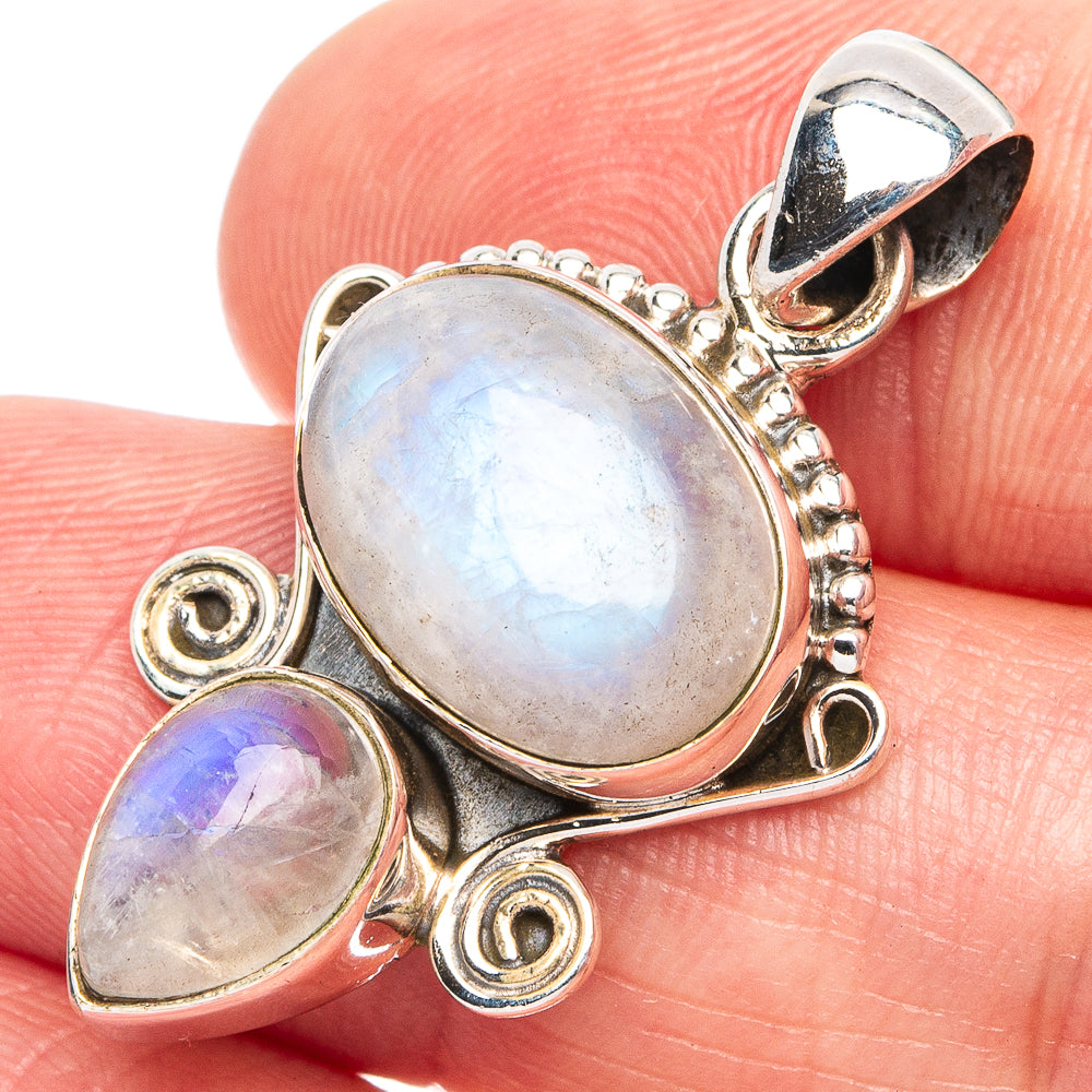Dainty Rainbow Moonstone Pendant 1 3/8" (925 Sterling Silver) P45339