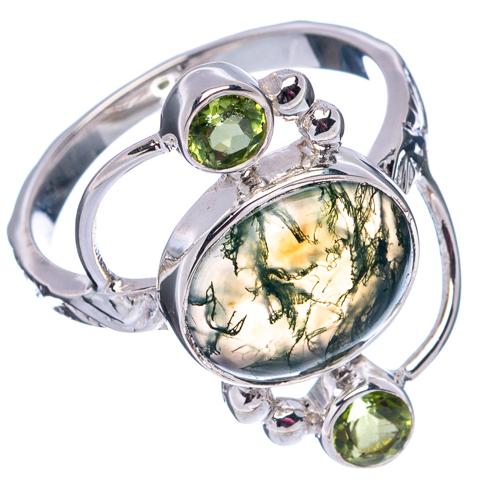 Premium Green Moss Agate Ring Size 8.75 (.925 Sterling Silver)