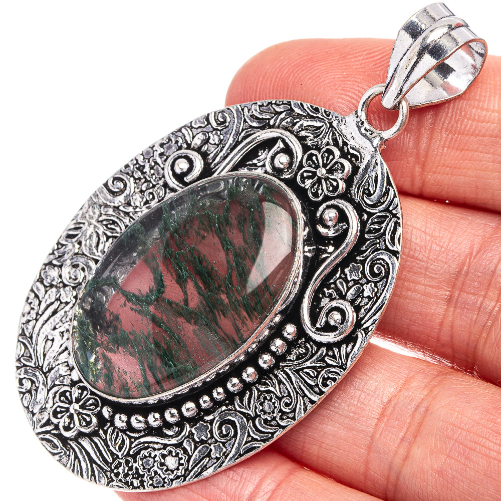 Moss Agate Pendant 2 1/2" (German Silver)