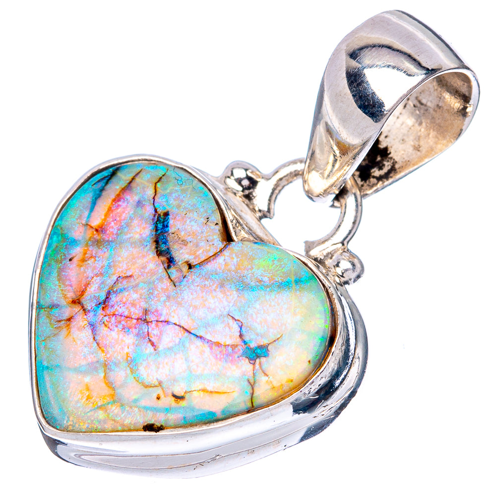 Rare Sterling Opal Heart Pendant 1 1/8" (925 Sterling Silver) P42889