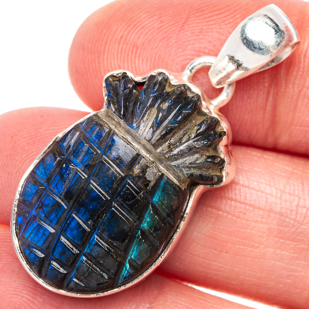 Carved Labradorite Pineapple Pendant 1 1/2" (925 Sterling Silver) P44206