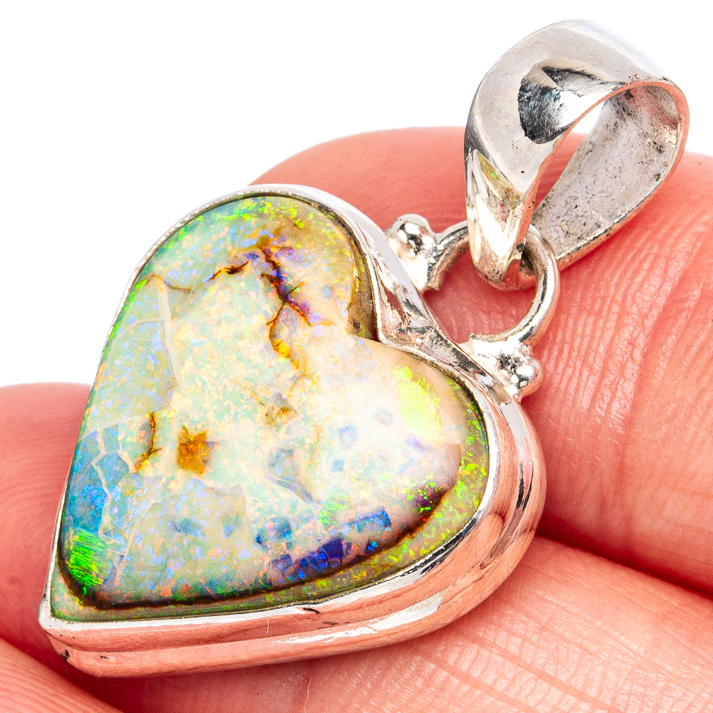 Rare Sterling Opal Heart Pendants 1 1/4" (925 Sterling Silver) P43232