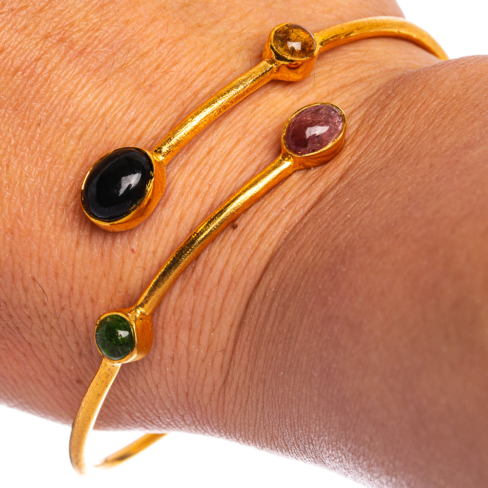 Black Onyx, Pink Tourmaline, Green Onyx Cuff Bracelet 7 To 8" (925 Sterling Silver) BR90344