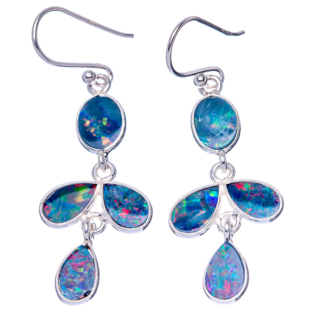 Rare Doublet Opal Earrings 1 3/4" (925 Sterling Silver) E1657