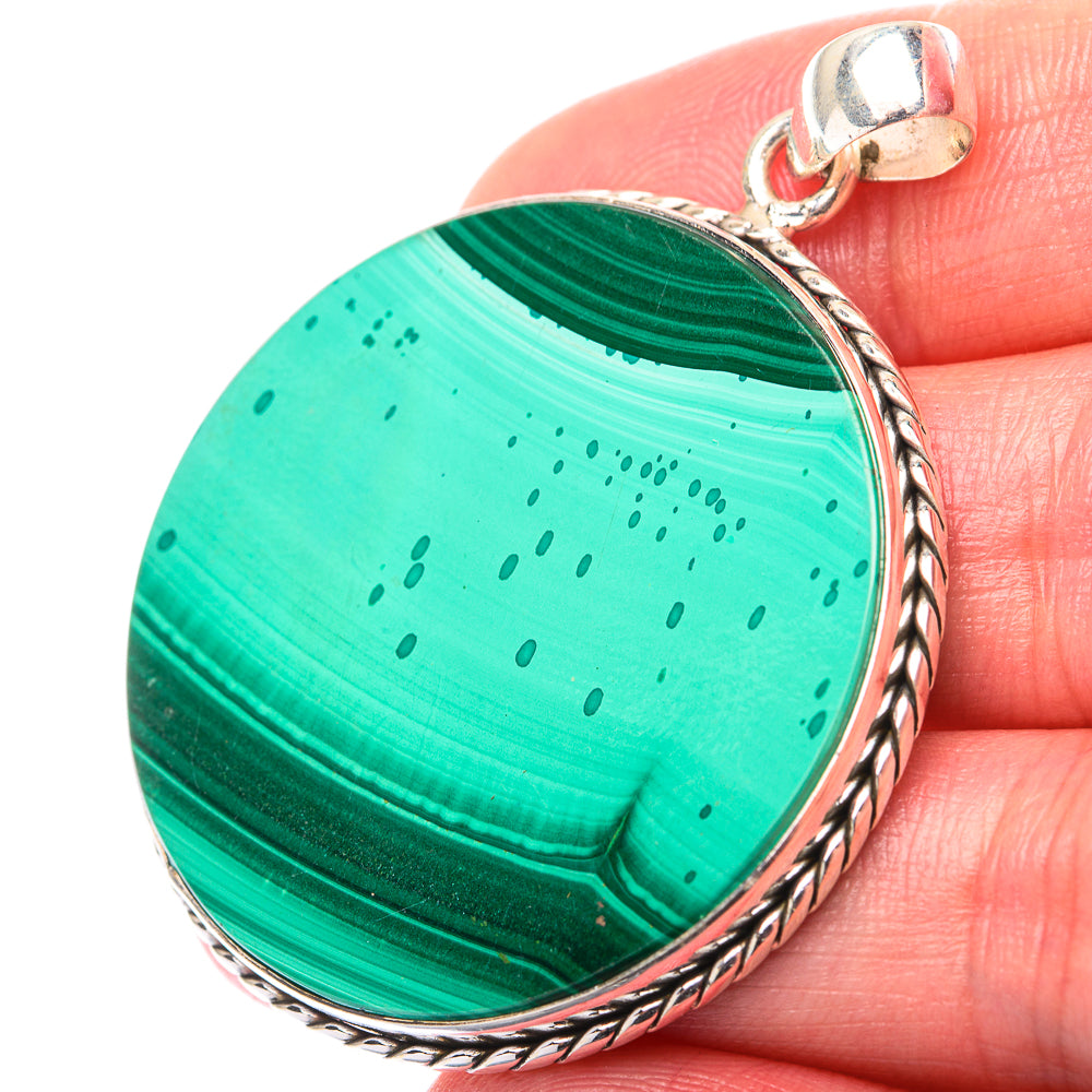 Malachite Coin Pendant 2" (925 Sterling Silver) PD38539