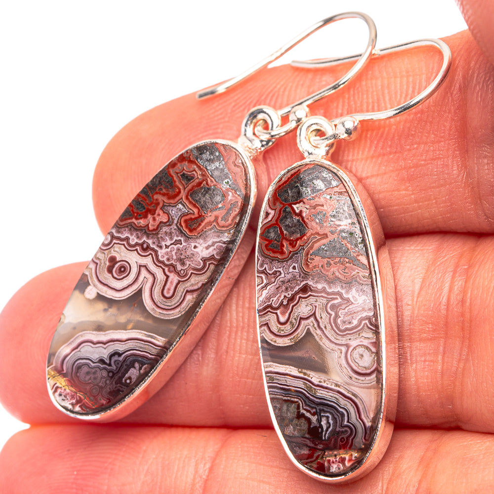 Crazy Lace Agate 925 Sterling Silver Earrings 1 5/8" (925 Sterling Silver) EARR432216