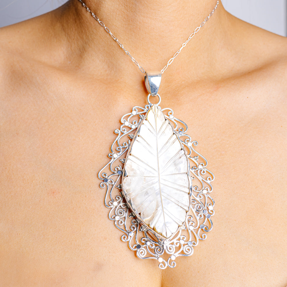 Gigantic Motehr Of Pearl Pendant 5 1/8" (.925 Sterling Silver)