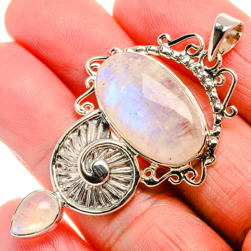 Signature Rainbow Moonstone 925 Sterling Silver Pendant 2 1/4" (925 Sterling Silver) PD37811