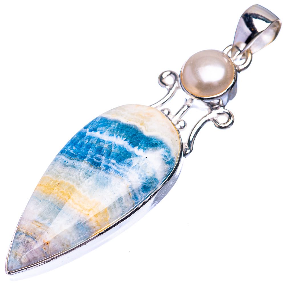 Blue Scheelite, Cultured Pearl Pendant 2 3/8" (925 Sterling Silver) P39283