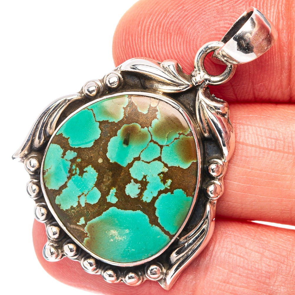 Rare Premium Tibetan Turquoise Pendant 1 5/8" (.925 Sterling Silver)
