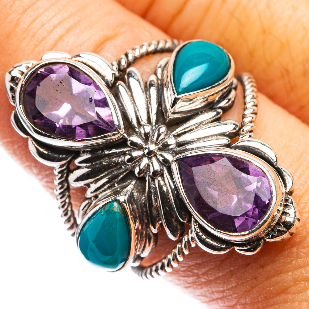 Large Faceted Amethyst, Sleeping Beauty Turquoise Ring Size 9.5 (925 Sterling Silver) R142758