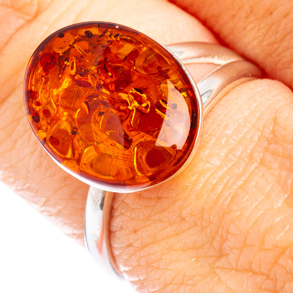 Baltic Amber Ring Size 7 Adjustable (.925 Sterling Silver)