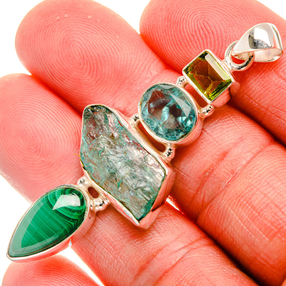 Blue Fluorite, Malachite, Peridot Pendant 2 1/4" (925 Sterling Silver) PD37945