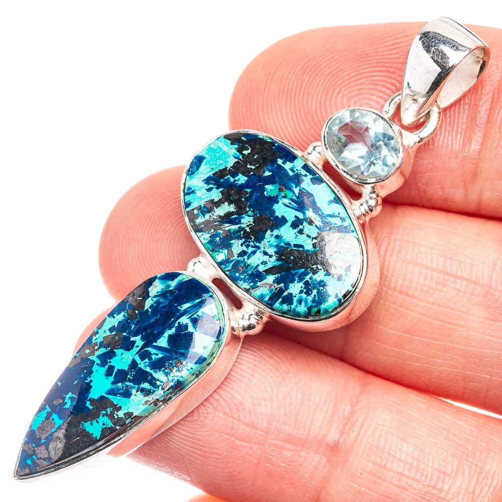 Azurite, Blue Topaz Pendant 2 1/8" (925 Sterling Silver) P39260