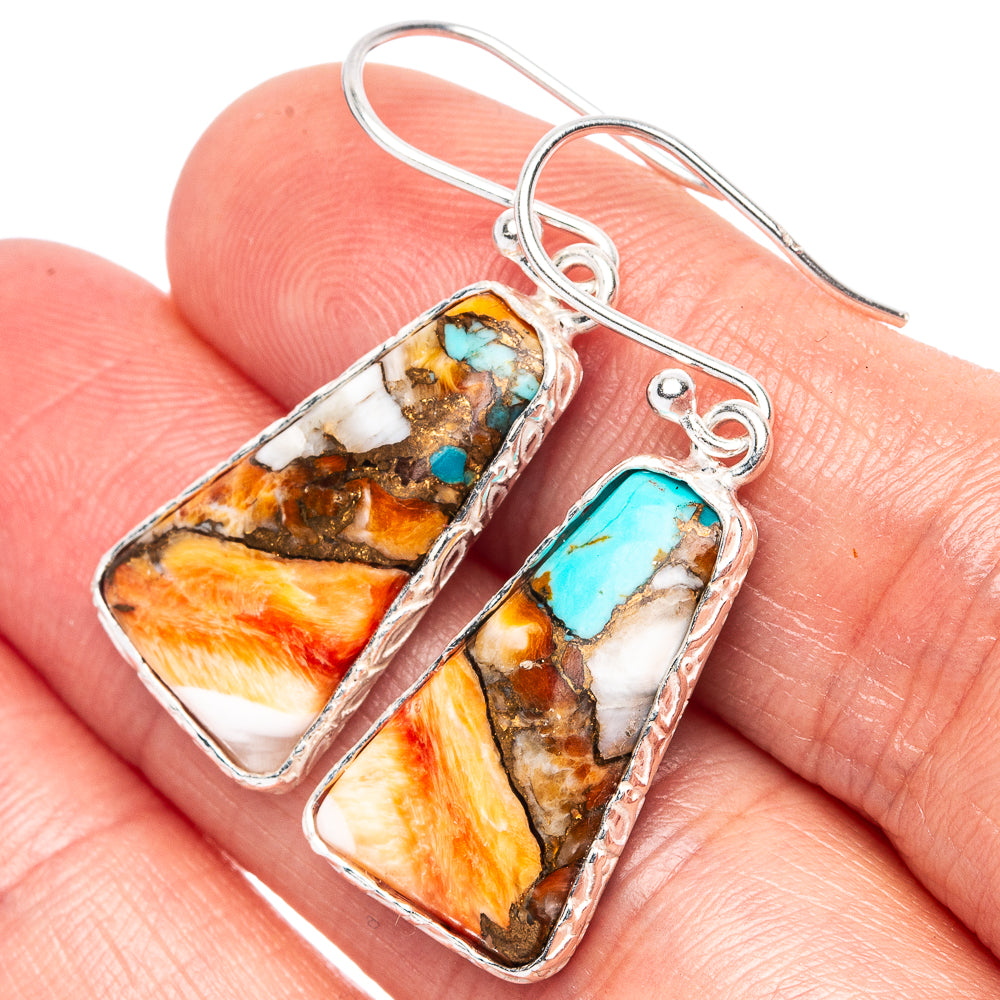 Spiny Oyster Turquoise 925 Sterling Silver Earrings 1 1/2" (925 Sterling Silver) E1978