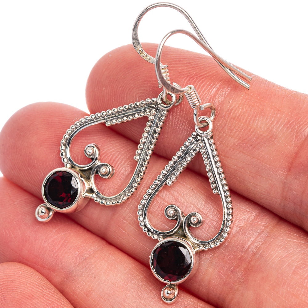Garnet Earrings 1 5/8" (925 Sterling Silver) E433530