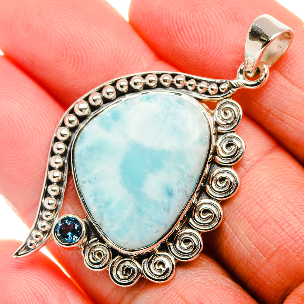 Signature Larimar, London Blue Topaz 925 Sterling Silver Pendant 2 1/8" (925 Sterling Silver) PD37802