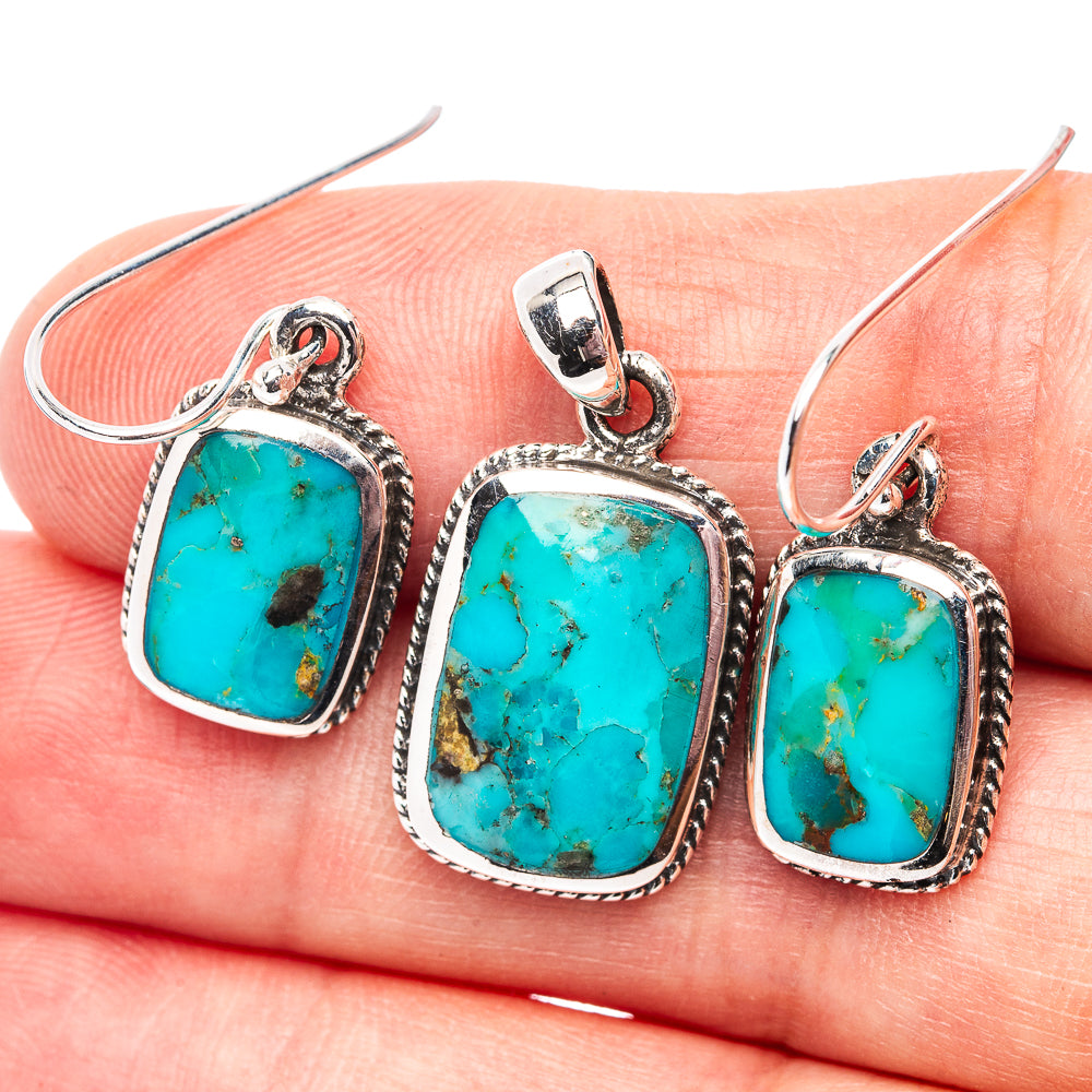 Native Style Mohave Turquoise Pendant & Earrings Set 1" (.925 Sterling Silver)