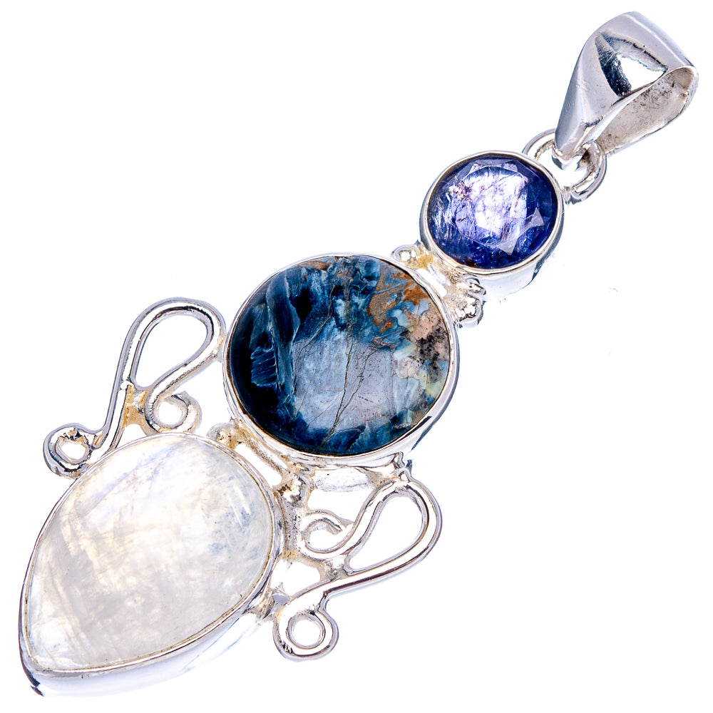 Premium Pietersite, Rainbow Moonstone, Iolite Pendant 2" (.925 Sterling Silver)