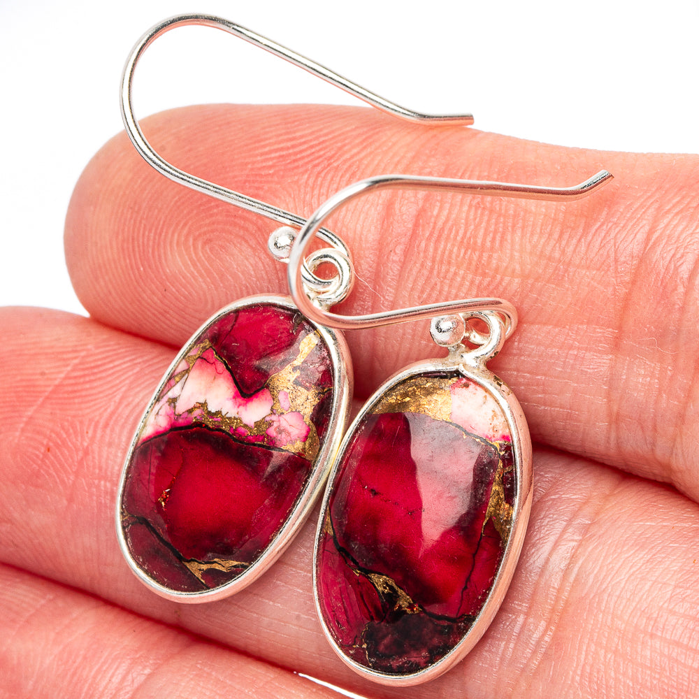 Red Dahlia Mohave Turquoise Earrings 1 3/8" (.925 Sterling Silver)