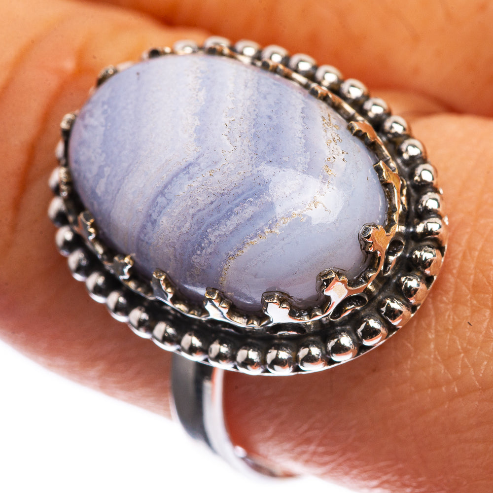Blue Lace Agate 925 Sterling Silver Ring Size 9.75
