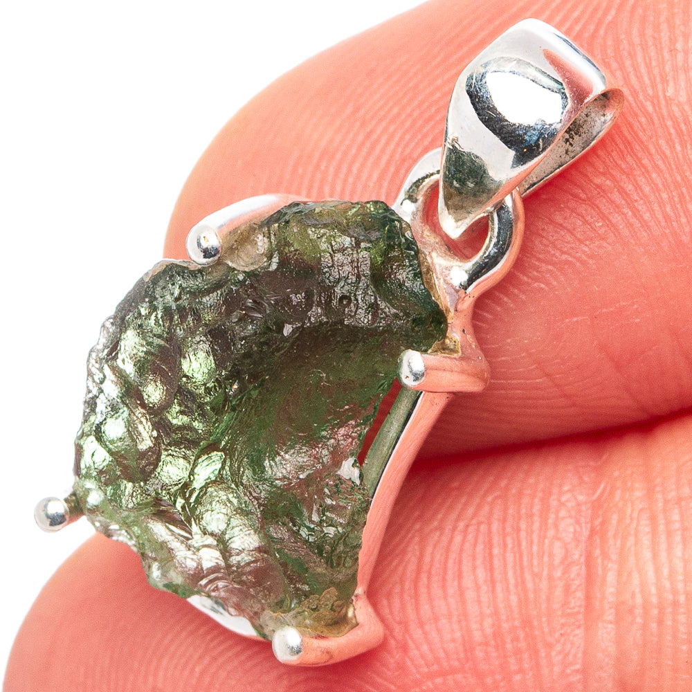 Rare Raw Moldavite Pendant 7/8" (.925 Sterling Silver)