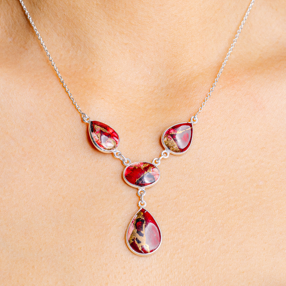 Red Dahlia Mohave Turquoise Necklace 17 to 19" (.925 Sterling Silver)