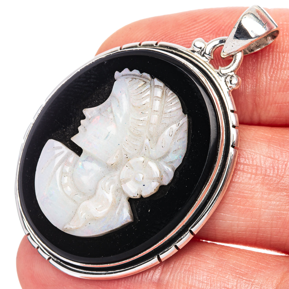 Rare Opal Cameo Lady Face Pendant 1 3/4" (925 Sterling Silver) P41583