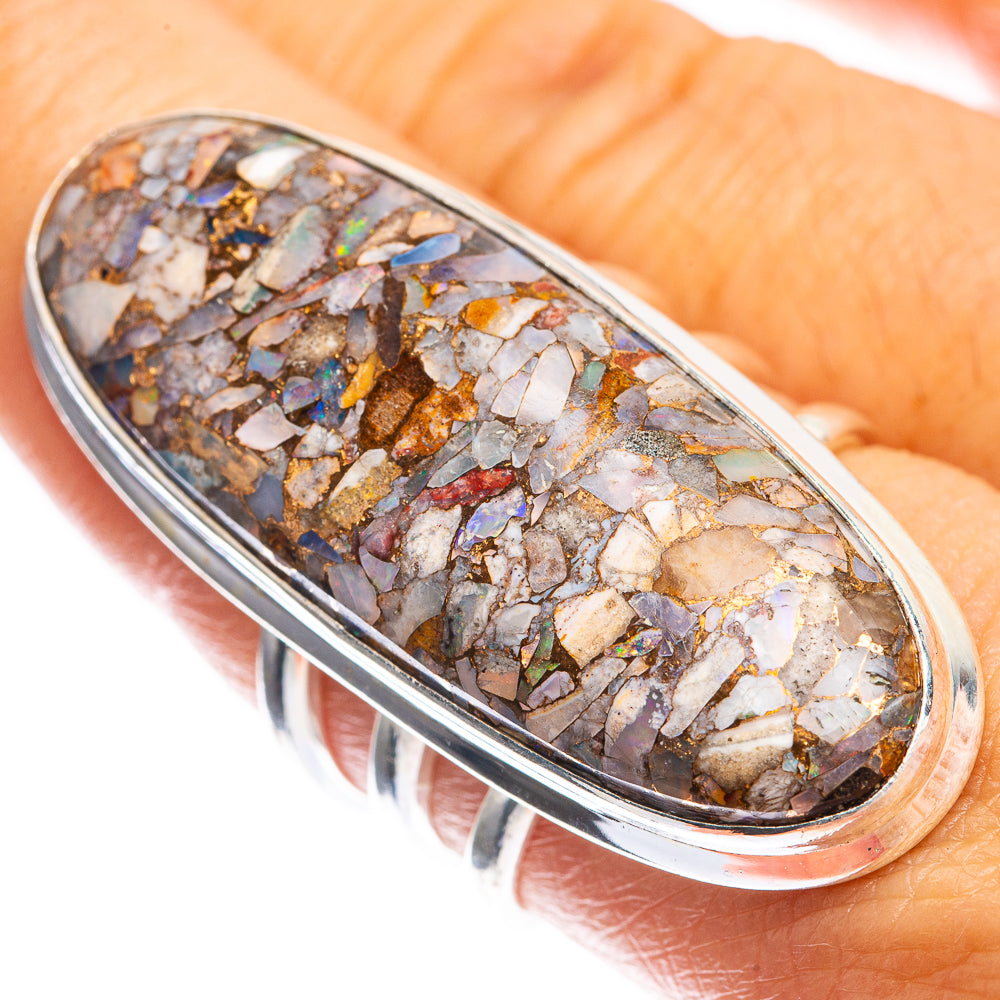Huge Copper Composite Rainbow Moonstone Ring Size 7.75 (925 Sterling Silver) RING143481