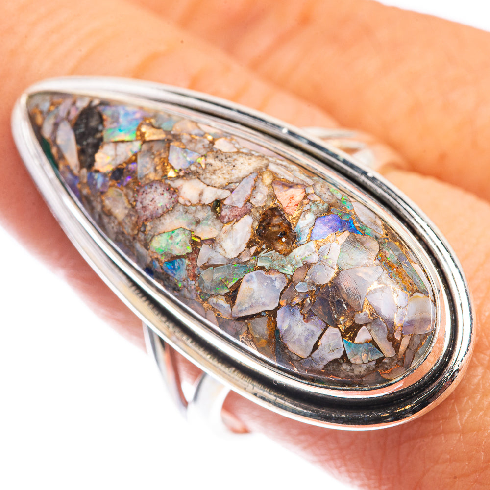 Large Copper Composite Rainbow Moonstone Ring Size 9 (925 Sterling Silver) RING143360
