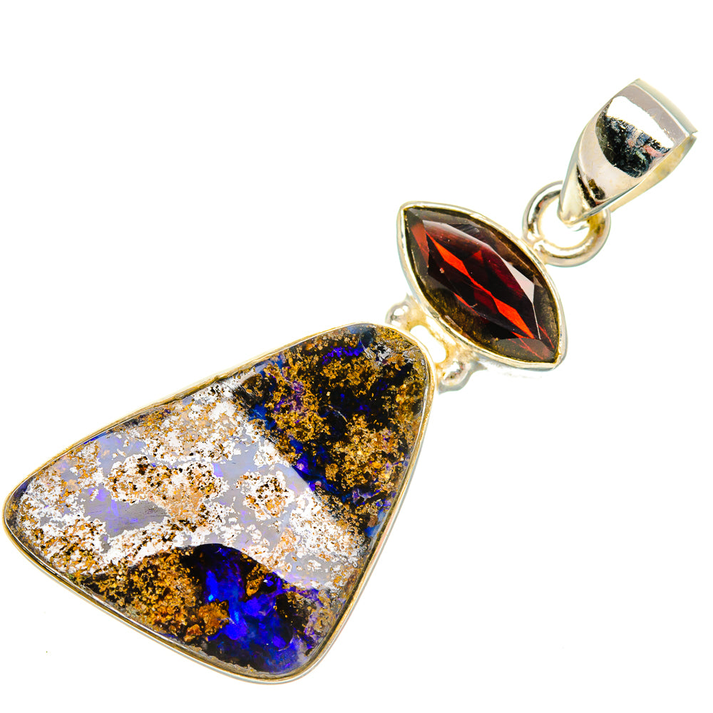Boulder Opal, Garnet Pendant 1 3/4" (925 Sterling Silver) PD37897