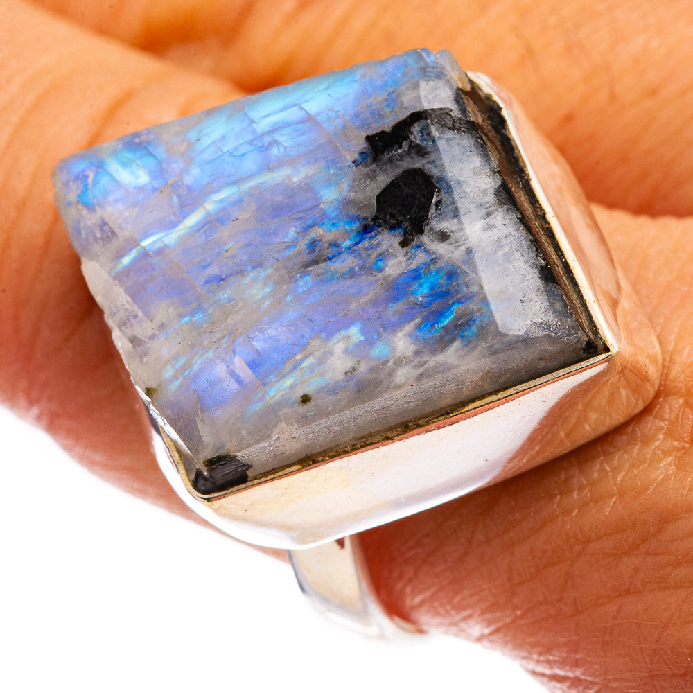 Large Raw Rainbow Moonstone Ring Size 10 (925 Sterling Silver) R142913
