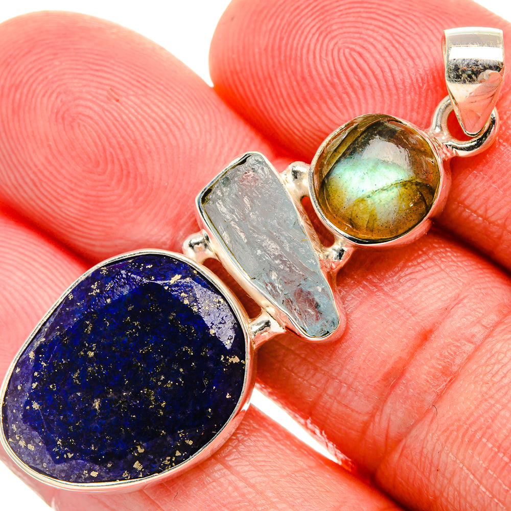 Lapis Lazuli, Apatite, Labradorite 925 Sterling Silver Pendant 2" (925 Sterling Silver) PD38281
