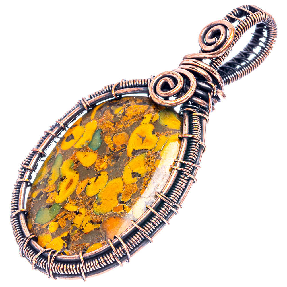 Bamboo Jasper Wire Wrap Pendant 2 1/2" (Oxidized Copper)