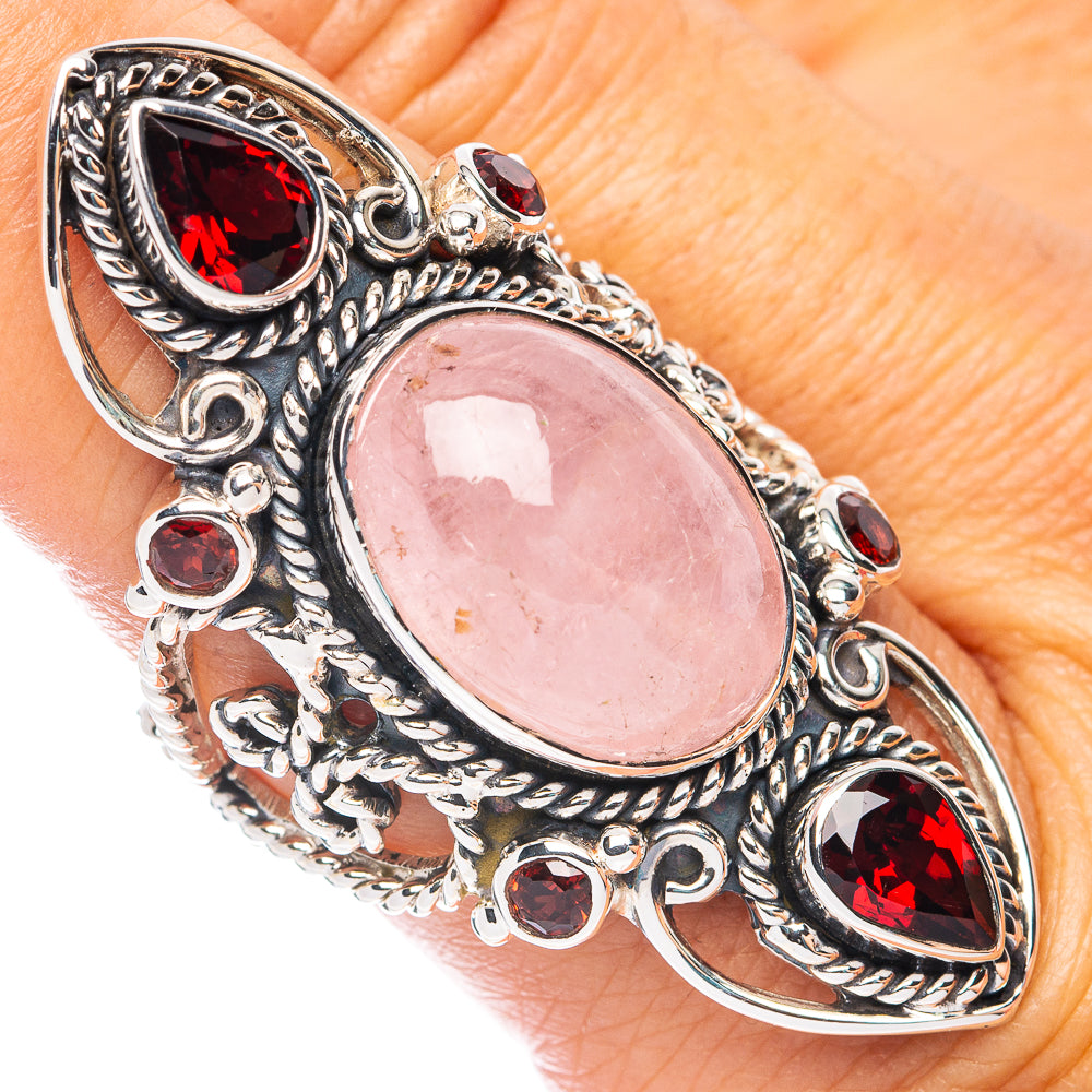 Signature Morganite, Garnet Ring Size 8 (925 Sterling Silver) R7599