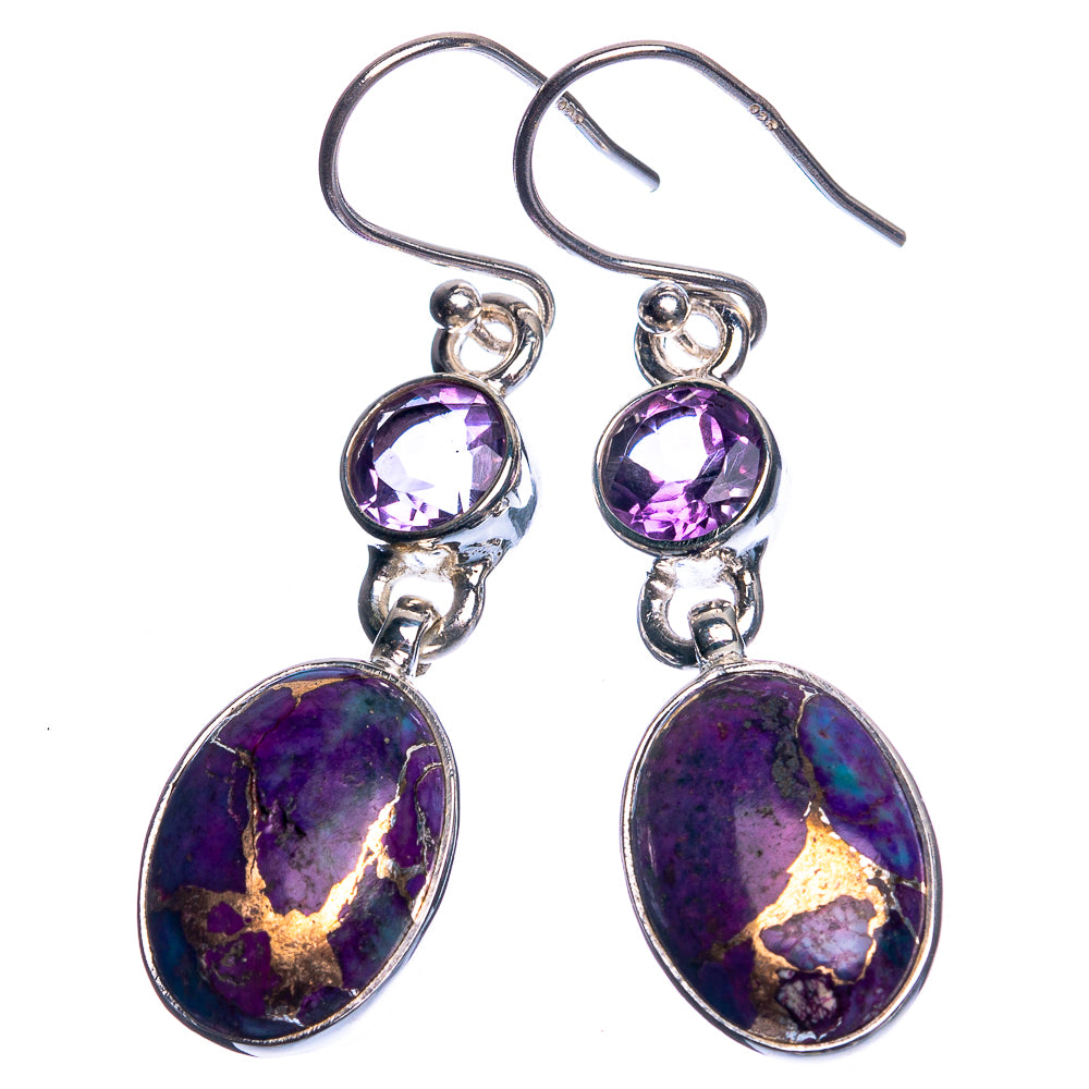 Purple Copper Composite Turquoise, Amethyst 925 Sterling Silver Earrings 1 5/8"