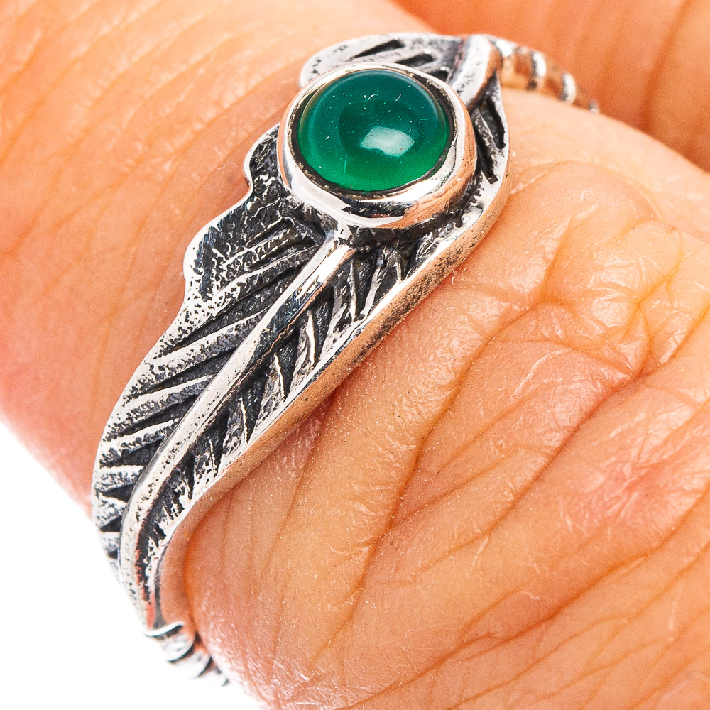 Green Onyx Feather Dainty Ring Size 5.75 (.925 Sterling Silver)