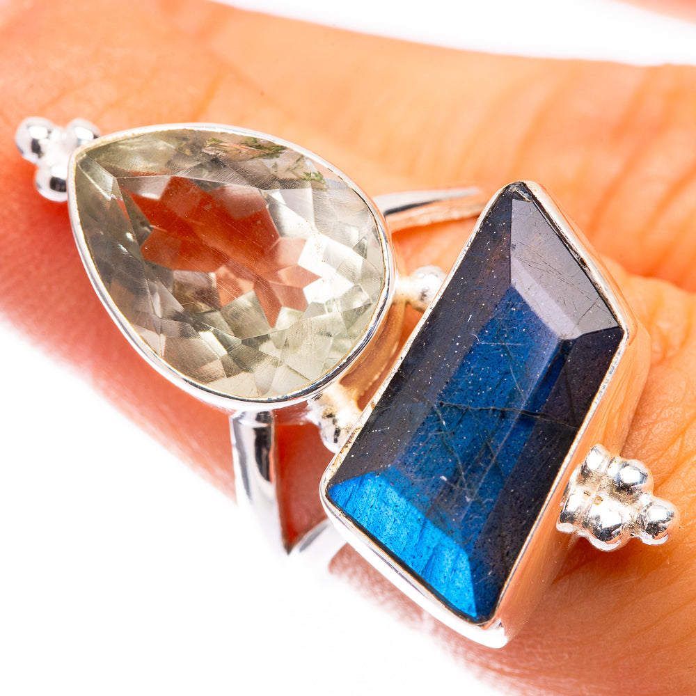 Large Labradorite, White Quartz Ring Size 5.75 (925 Sterling Silver) R141450