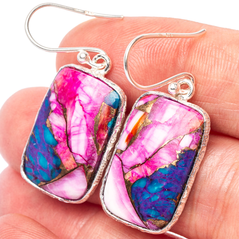Kingman Pink Dahlia Turquoise Earrings 1 3/8" (925 Sterling Silver) E2487