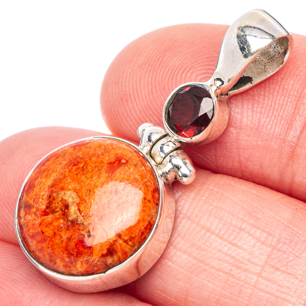 Sponge Coral, Garnet Pendant 1 1/4" (925 Sterling Silver) P41148