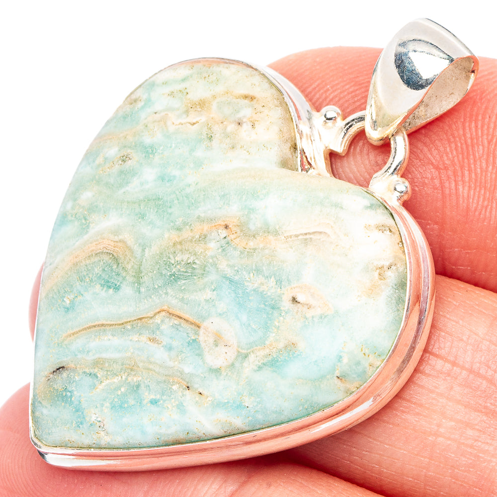 Blue Aragonite Heart Pendant 1 1/2" (925 Sterling Silver) P43892
